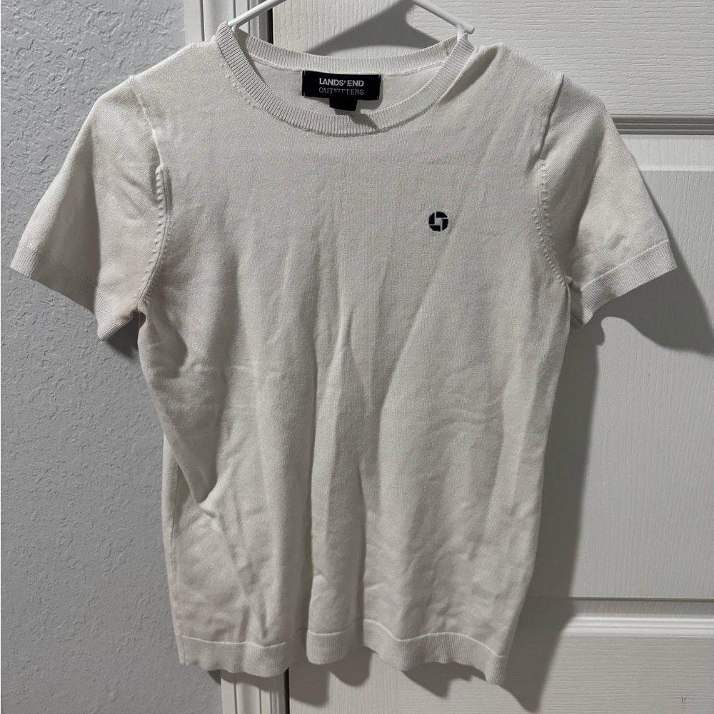Chase Lands' End White Short Sleeve Sweater